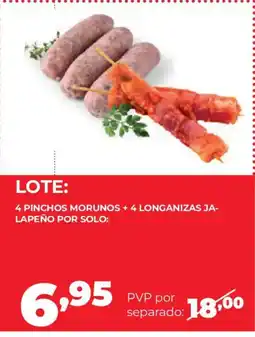 Alimerka 4 pinchos morunos + 4 longanizas ja- lapeño por solo oferta