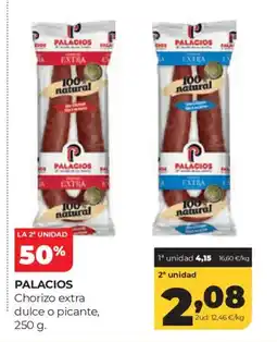 Alimerka PALACIOS Chorizo extra dulce o picante oferta