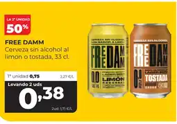 Alimerka FREE DAMM Cerveza sin alcohol al limón o tostada oferta