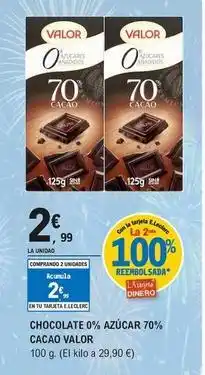 E.Leclerc Valor - chocolate 0% azucar 70% cacao oferta