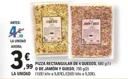 E.Leclerc Pizza rectangular de 4 quesos o de jamon y queso oferta