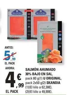 E.Leclerc Skandia - salmón ahumado 30% bajo en sal oferta