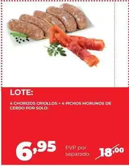 Alimerka Solo - 4 chorizos criollos + 4 pichos morunos de cerdo por oferta