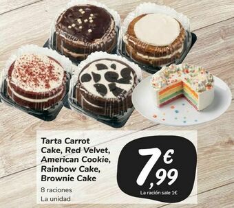 Carrefour Market Tarta carrot cake, red velvet, american cookie, rainbow cake, brownie cake oferta