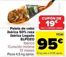 Carrefour Legado elpozo - paleta de cebo ibérica 50% raza ibérica oferta