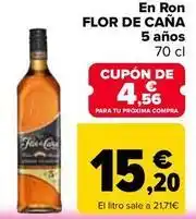 Carrefour Flor de caña - en ron 5 años oferta