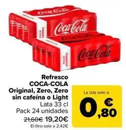 Carrefour Coca-cola - refresco original, zero, zero sin cafeína o light oferta