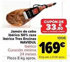 Carrefour Navidul - jamón de cebo ibérico 50% raza ibérica tres encinas oferta
