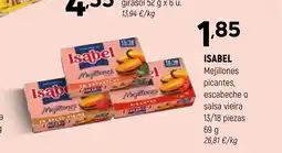 Coviran ISABEL Mejillones picantes, escabeche o salsa vieira 13/18 piezas oferta