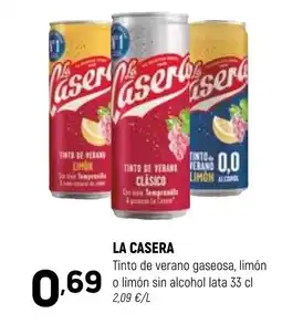 Coviran LA CASERA Tinto de verano gaseosa, limón o limón sin alcohol lata oferta
