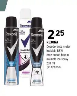 Coviran REXONA Desodorante mujer invisible B&W men cobalt blue o invisible ice spray oferta