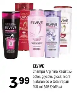 Coviran ELVIVE Champú Arginina Resist x3, color, glycolic gloss, hidra hialurónico o total repair oferta