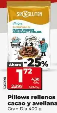 Dia Gran dia - pillows rellenos con cacao y avellana sin gluten oferta