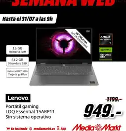 MediaMarkt Lenovo - portatil gaming loq essential 15arp11 oferta