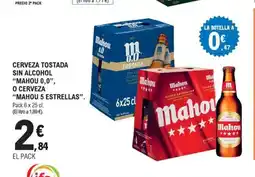 E.Leclerc MAHOU 0,0, MAHOU 5 ESTRELLAS Cerveza tostada sin alcohol oferta