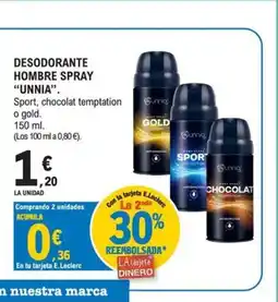 E.Leclerc UNNIA Desodorante hombre spray oferta