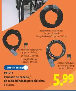 Lidl CRIVIT Candado de cadena / de cable blindado para bicicleta oferta