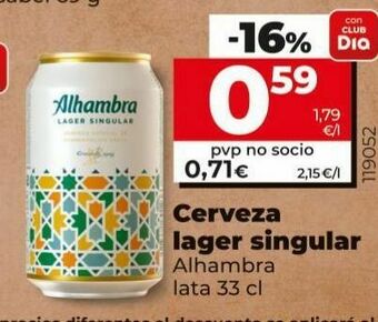 Maxi Dia Cerveza lager singular alhambra lata 33cl oferta