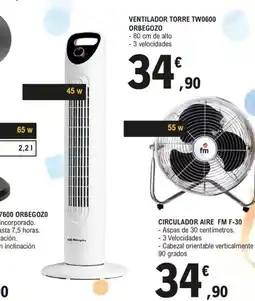 E.Leclerc ORBEGOZO Ventilador torre tw0600 oferta