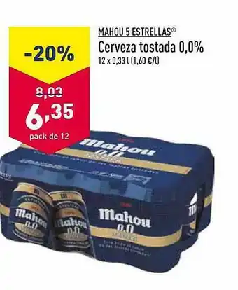ALDI Mahou 5 Estrellas Cerveza Tostada 0,0% oferta