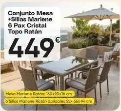 FROIZ Marlene - conjunto mesa +sillas 6 pax cristal topo ratán oferta