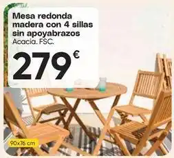 FROIZ Mesa redonda madera con 4 sillas sin apoyabrazos oferta
