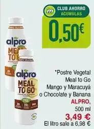Masymas Alpro - postre vegetal meal to go mango y maracuya o chocolate y banana oferta