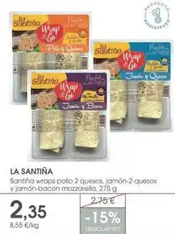 Supermercados Plaza Santina wrras pollo 2 quesos, jamon 2 quesos y jamon-bacon mozzarella oferta