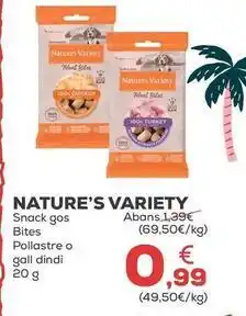 Kiwoko Nature's variety - snack perro bites pollo o pavo oferta