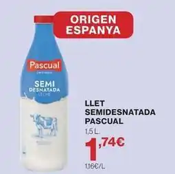 Hipercor Pascual - llet semidesnatada oferta