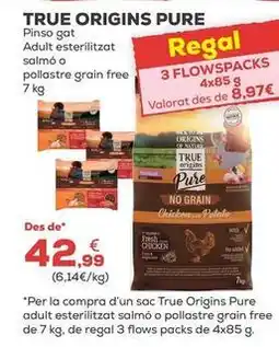 Kiwoko True origins - pure pienso gato adulto esterilizado salmon o pollo grain free oferta