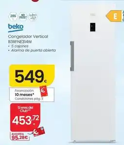 Eroski Beko - congelador vertical b3rfne314w oferta