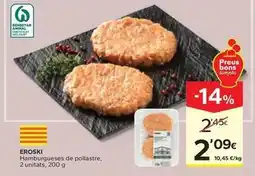 Caprabo Eroski - hamburgueses de pollastre oferta