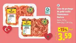 Lidl Tiras de pechuga de pollo estilo shawarma o harissa oferta