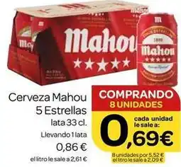 Supermercados El Jamón Mahou - cerveza 5 estrellas oferta