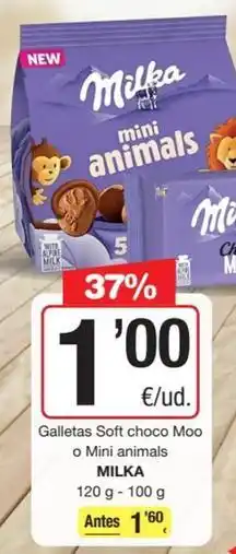 Economy Cash Milka - galletas soft choco moo o mini animals oferta