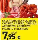 Hiperber Salchicha blanca, roja, chorizo casero, criollo, aperitivo, aperitivo picante o blancos oferta