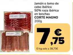 Supeco CORTE MAGNO Jamón o lomo de cebo ibérico 50% raza ibérica en lonchas oferta