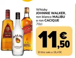 Supeco JOHNNIE WALKER, MALIBU, RON CACIQUE Whisky ron blanco oferta