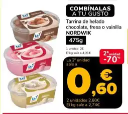 Supeco NORDWIK Tarrina de helado chocolate, fresa o vainilla oferta