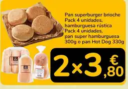 Supeco Pan superburger brioche pack 4 unidades, hamburguesa rústica pack 4 unidades, pan super hamburguesa oferta