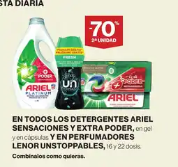 Supercor En todos los detergentes ariel sensaciones y extra poder, en gel y en cápsulas y en perfumadores lenor unstoppables oferta