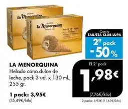 Supermercados Lupa La menorquina - helado cono dulce de leche oferta
