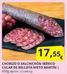 Supermercados MAS Nieto martín - chorizo o salchichon iberico cular de bellota oferta