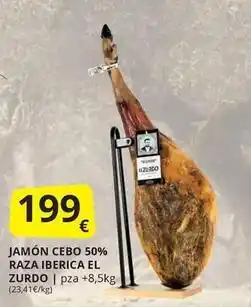 Supermercados MAS Jamón cebo 50% raza iberica el zurdo oferta