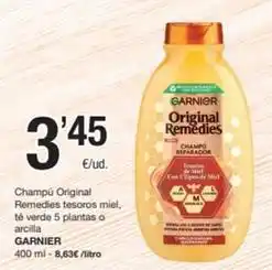 SPAR Fragadis Garnier - champú original remedies tesores miel, té verde 5 platas o arcilla oferta