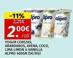 Maskom Supermercados Alpro - yogur cerezas, arandanos, avena, coco, lima limon o vainilla oferta
