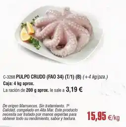 Abordo Origen - pulpo crudo oferta