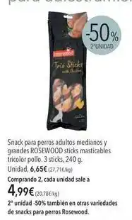 El Corte Inglés Rosewood - snack para perros adultos medianos y grandes sticks masticables tricolor pollo oferta