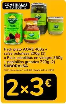 Supeco Aove/saboralsa - pack pisto + salsa bolonesa o pack cebollitas en vinagre + pepinillos grandes oferta